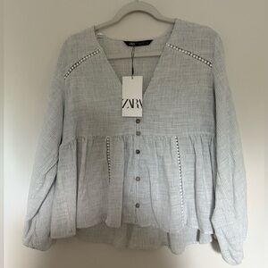 Zara Oversized Striped Gray Blouse
